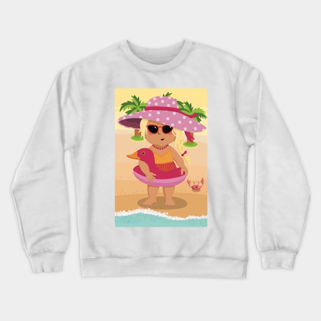 Vacation mood on - cute little girl having a sunny happy day on the beach, saturated ,no text Crewneck Sweatshirt by marina63